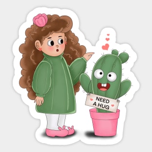 Cute Cactus Needs A Hug Sticker